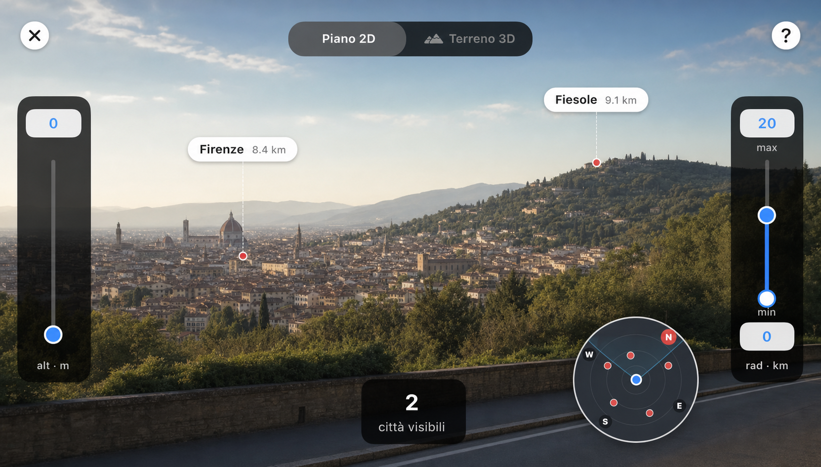 CitySpotter da una collina sopra Firenze: riconosce Firenze e Fiesole nel panorama
